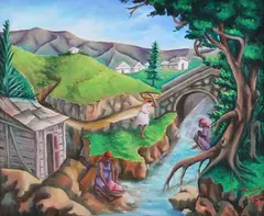 Favrange Valcin II, Washing Day, Acrylic on masonite
