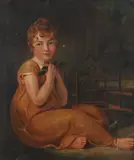 Portrait of Young Girl with Birds by American School, PORTRAIT OF YOUNG GIRL WITH BIRDS, oil on canvas, sold Jun 2008