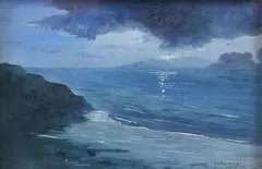Stanley Grotevent Breneiser, Moonlit Seascape, Oil on canvas board