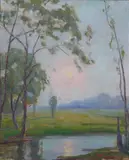 William. E. Greason, Misty Morning, Oil on canvas board