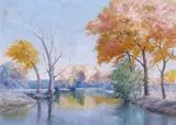 Charles A . Bond, Cottonwood Trees, Oil on board