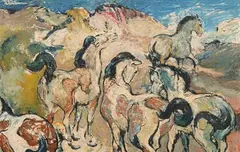 John Clifford Erickson, Wild Horses Running, Oil on board