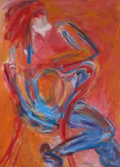 Dina Werfel, Abstract Figure in Pink and Blue, Oil on canvas