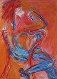 Dina Werfel, Abstract Figure in Pink and Blue, Oil on canvas