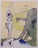Dorothea Ernst Tanning, Surrealist Desert Scene with Figures and Airplane, Limited edition color lithograph, 4/500