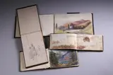 English School, THREE SKETCHBOOKS, comprising about 45 pages, some doublesided with views of Switzerland, Graphite. - (4)