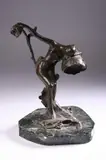 Continental School, Papaver Somniferum, Bronze, greenish-brown patina, on a green marble base. - Height: 13 in