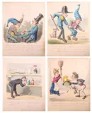 Edmond Lavrate, Important personal album of 58 original watercolor political and social cartoons, circa 1880, Each watercolor accompanied by a descriptive rhyme or pun in French, written in the artist's script