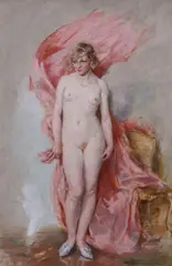 Guillaume Seignac, Nude with Pink Drapery, Oil on canvas