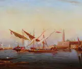 Alfred August Felix Bachman, Boats in Venice, Oil on canvas