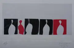 Israeli School, FIGURES ON A GRID, numbered A.P, Lithograph with embossing