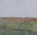 Alex de Boeck, Red Landscape, Oil on panel
