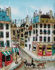 Robert Scott, French Street Scene, Oil on board