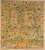Frank Dorn, Map and History of Beijing, Lithograph on paper, on canvas scroll