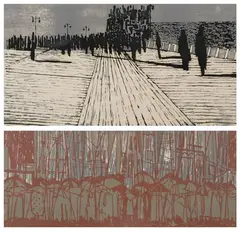 Jack Perlmutter, SUMMER RAIN and BOARDWALK: TWO WORKS, Silkscreen - First, image: 13 3/4 in. x 39 1/2 in.; second, image: 17 in. x 32 in