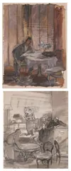 C. Alford, New York Scenes, Oil on paper, charcoal on paper, and pastel on paper