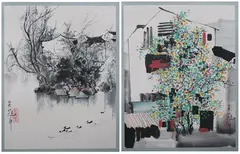 Wu Guanzhong, Untitled, Eight ink and color on paper, signed and sealed, bound