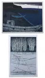 Fumio Fujita, White Trees, Together with MORNING by Ichiro Fukushima (Japanese, 20th century), original woodblock print, signed