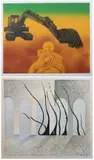 Rei Yuki, White Arcade, Together with WOMAN AND BACKHOE by Etsuko Nagatani (Japanese, 20th century), original woodblock print, signed