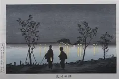 Kiyochika, Sumida River at Night, 1881, Original woodblock print, signed
