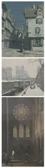 NIGHT STREET SCENE; SNOW SCENE OUTSIDE OF A CATHEDRAL; and CATHEDRAL DE CHARTRES: THREE WORKS, each signed by Tarik Franz Simon, The third is dated 1926 and inscribed 128, in pencil, lower margin, sold Sep 2008