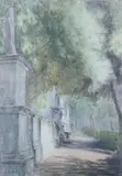 C.M. Varez, Garden Walk, Watercolor and charcoal on paper