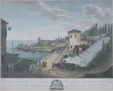 James Gabriel Huquier, Vue Perspective du Belvedere, etdes Jardins du Vatican, a Rome, Hand-colored engraving