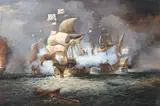 Naval Battle by Continental School, NAVAL BATTLE, oil on canvas laid down on panel, offered Sep 2008