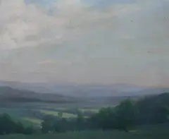 Caroline W. Pitkin, Spring Landscape, Oil on canvas laid down on board