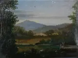 Figure on Dock with Feeding Cows by American School, FIGURE ON DOCK WITH FEEDING COWS, oil on canvas, sold Sep 2008