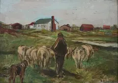 A. Bryan Wall, Moving the Herd, Oil on panel
