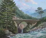 Benjamin Tupper Newman, A Gorge in the Pyrenees Mountains at Canterel Bridge, Oil on canvas board
