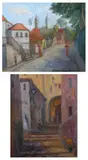 VIEW OF A TROPICAL VILLAGE and EUROPEAN SIDE STREET: TWO WORKS, each signed lower right by Hildegarde Hume Hamilton, Oil on canvas, sold Sep 2008