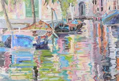 Linda Press, Docked Boats, Oil on canvas