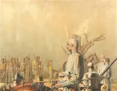 Pierce Rice, Soldier on Horseback with Troops, SOLDIER ON HORSEBACK WITH TROOPS, oil on canvas board