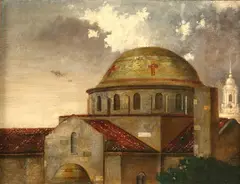 Pierce Rice, Dome of the Church of the Trinity, DC, oil on canvas board