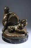 Continental School, After the Harvest, Bronze with golden brown patina, on a black marble base
