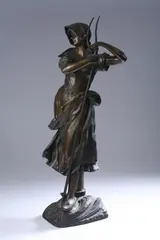 Hans Schörk, The Hay Maker, Bronze with dark brown patina on a black marble columnar base - Height, bronze: 24 1/2 in