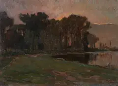 Louis Jourdan, The Lake at Twilight, Oil on panel