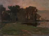 Louis Jourdan, The Lake at Twilight, Oil on panel