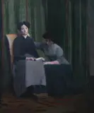 Two Women Reading by French School, TWO WOMEN READING, oil on canvas, offered Sep 2008
