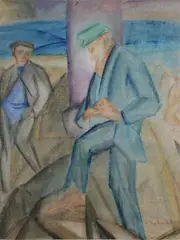 Konstantine Dadichko, Two Men, Watercolor on paper