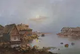 Leonid Romanovich Sollogub, Old Russian Village by River, Oil on canvas