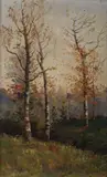 Sergei Federov, Birch Trees in Autumn, Oil on canvas laid on board