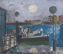 Bruno Saetti, Il Vaporino Della Guidecca, 1953, Oil on canvas mounted on board