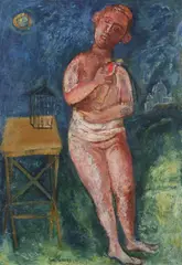 Franco Gentilini, Donna Con Uccello, Oil on canvas