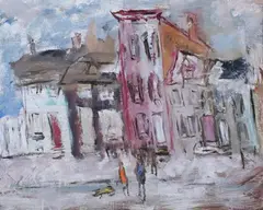 Edward Rosenfeld, Baltimore Street Scene, Baltimore native Edward 'Eddie' Rosenfeld began his artistic career as a housepainter at age 16, quickly advancing to sign painter and billboard painter for the Standard Oil Company