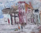 Edward Rosenfeld, Baltimore Street Scene, Baltimore native Edward 'Eddie' Rosenfeld began his artistic career as a housepainter at age 16, quickly advancing to sign painter and billboard painter for the Standard Oil Company