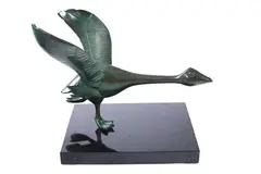 John Dreyfuss, Duck, Bronze with verdigris patina on black marble base - Height: 20 in
