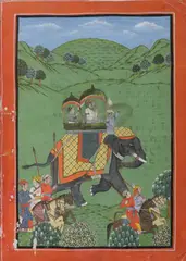 Procession with Elephant by Anonymous, Color and ink on paper, offered Nov 2008